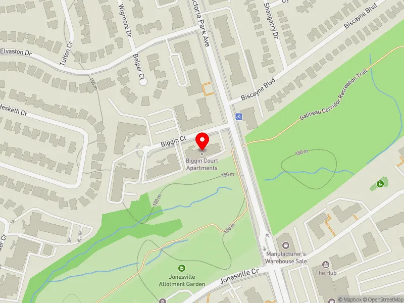 RentSafeTO apartment evaluation map view of 1 BIGGIN CRT in Don Valley East, Toronto
