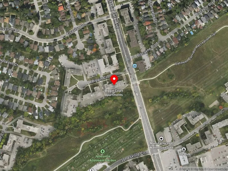 RentSafeTO apartment evaluation satellite view of 1 BIGGIN CRT in Don Valley East, Toronto