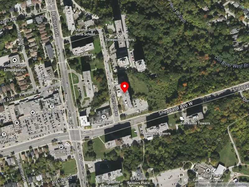 RentSafeTO apartment evaluation satellite view of 1 CANYON AVE in York Centre, Toronto
