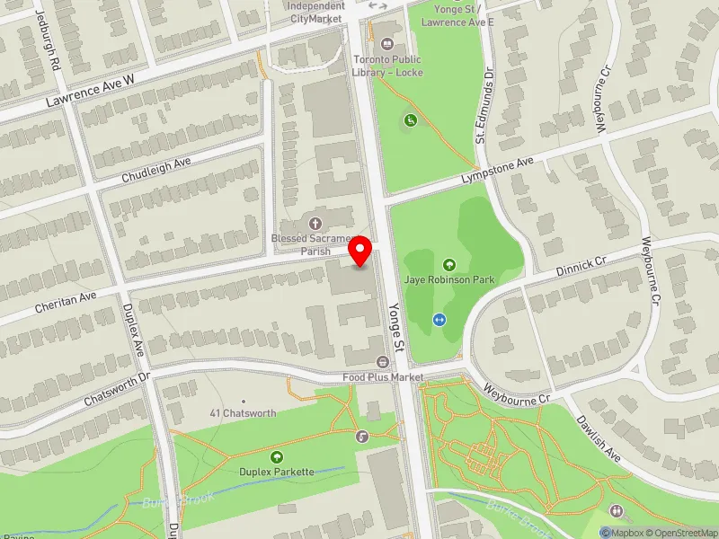 RentSafeTO apartment evaluation map view of 1 CHERITAN AVE in Eglinton-Lawrence, Toronto