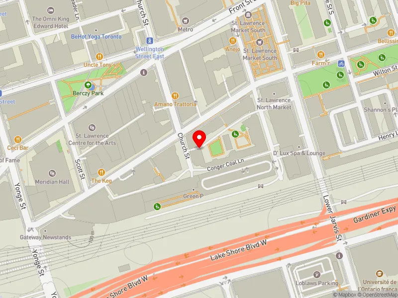 RentSafeTO apartment evaluation map view of 1 CHURCH ST in Spadina-Fort York, Toronto