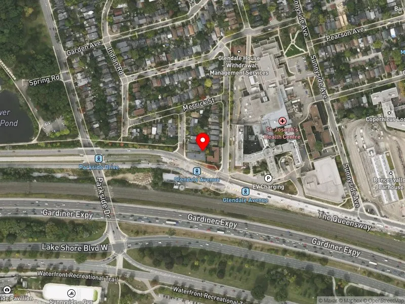 RentSafeTO apartment evaluation satellite view of 1 CLAUDE AVE in Parkdale-High Park, Toronto