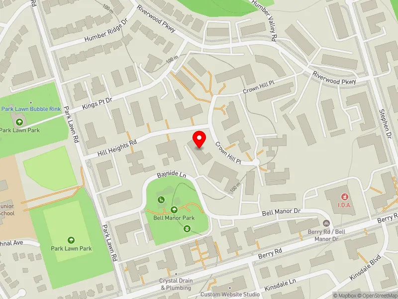 RentSafeTO apartment evaluation map view of 1 CROWN HILL PL in Etobicoke-Lakeshore, Toronto