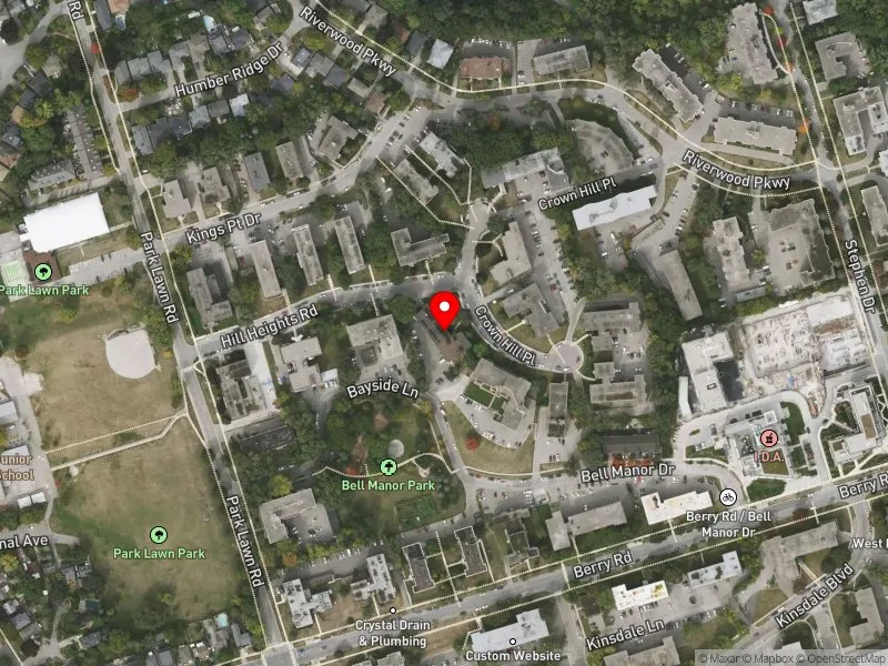RentSafeTO apartment evaluation satellite view of 1 CROWN HILL PL in Etobicoke-Lakeshore, Toronto