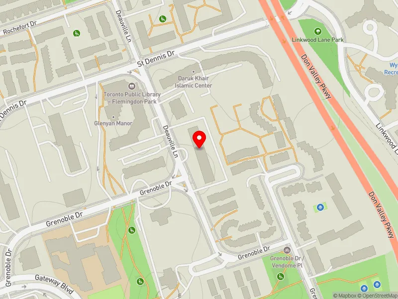 RentSafeTO apartment evaluation map view of 1 DEAUVILLE LANE in Don Valley East, Toronto