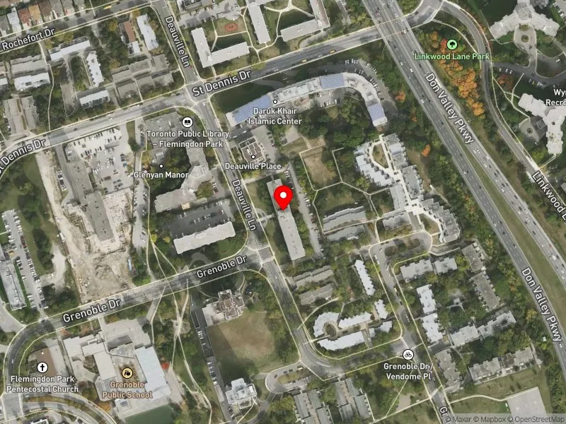 RentSafeTO apartment evaluation satellite view of 1 DEAUVILLE LANE in Don Valley East, Toronto