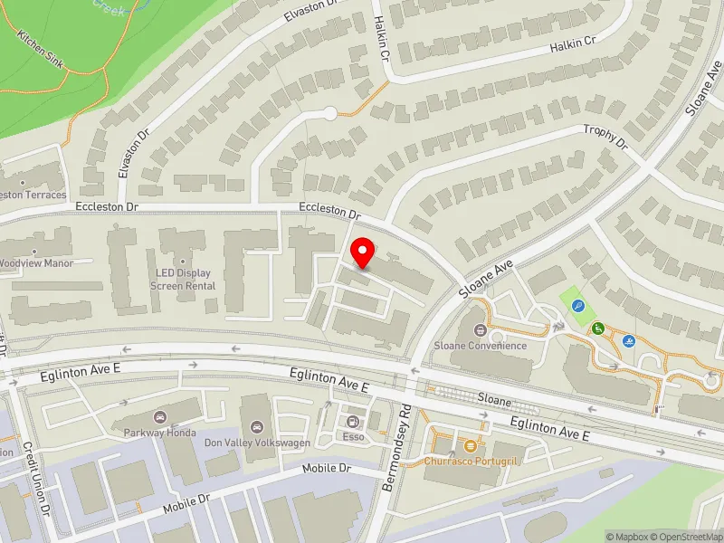 RentSafeTO apartment evaluation map view of 1 ECCLESTON DR in Don Valley East, Toronto