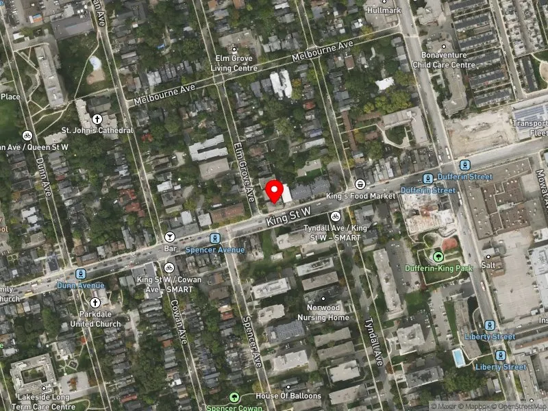 RentSafeTO apartment evaluation satellite view of 1 ELM GROVE AVE in Parkdale-High Park, Toronto