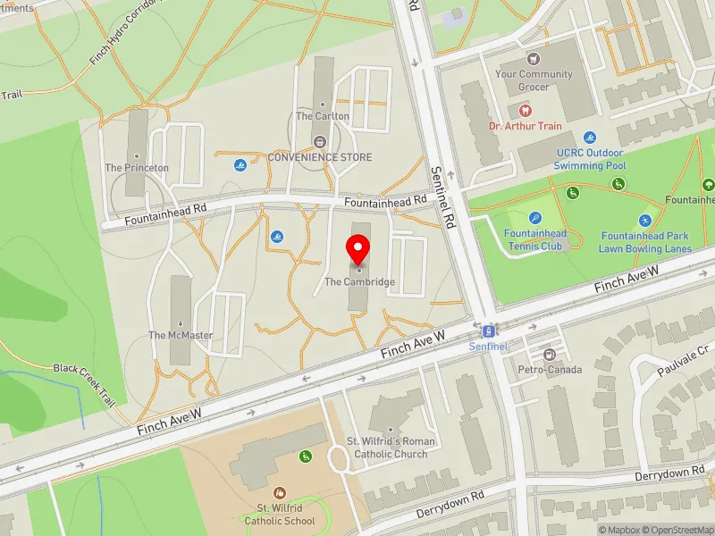 RentSafeTO apartment evaluation map view of 1 FOUNTAINHEAD RD in Humber River-Black Creek, Toronto