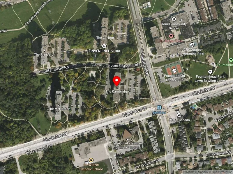RentSafeTO apartment evaluation satellite view of 1 FOUNTAINHEAD RD in Humber River-Black Creek, Toronto