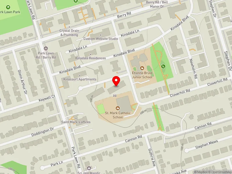 RentSafeTO apartment evaluation map view of 1 HEATHERDALE RD in Etobicoke-Lakeshore, Toronto