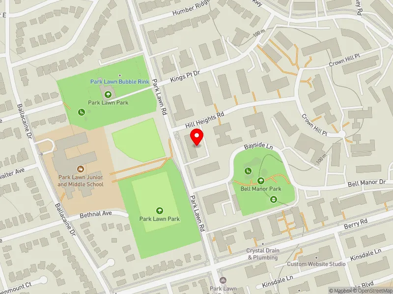 RentSafeTO apartment evaluation map view of 1 HILL HEIGHTS RD in Etobicoke-Lakeshore, Toronto