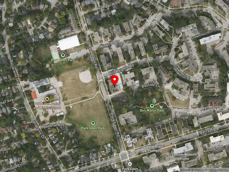 RentSafeTO apartment evaluation satellite view of 1 HILL HEIGHTS RD in Etobicoke-Lakeshore, Toronto