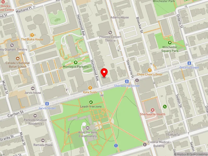 RentSafeTO apartment evaluation map view of 1 HOMEWOOD AVE in Toronto Centre, Toronto