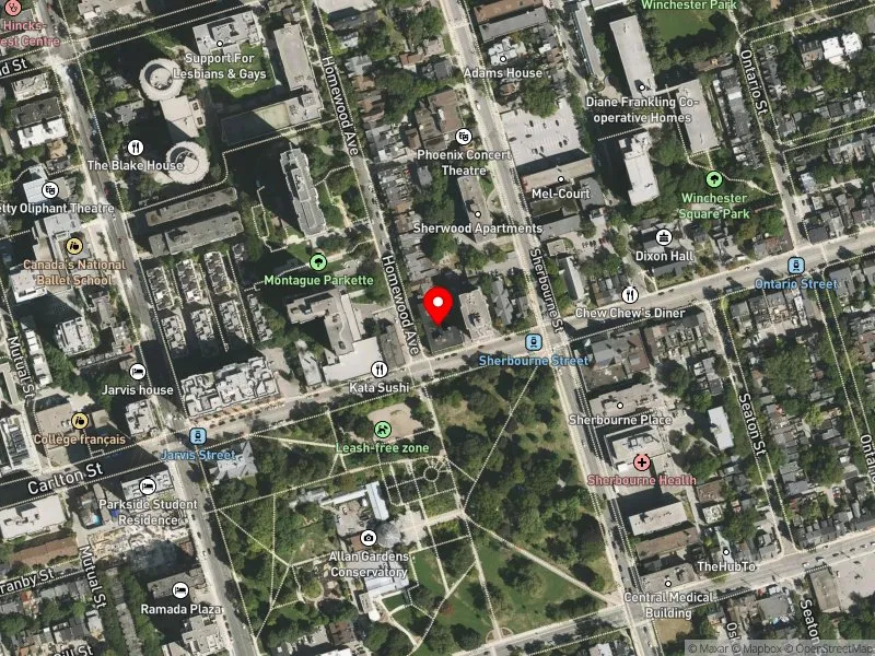 RentSafeTO apartment evaluation satellite view of 1 HOMEWOOD AVE in Toronto Centre, Toronto