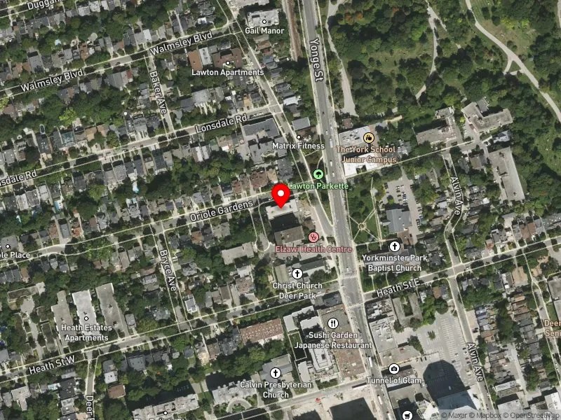 RentSafeTO apartment evaluation satellite view of 1 MALLORY GDNS in Toronto-St. Paul's, Toronto