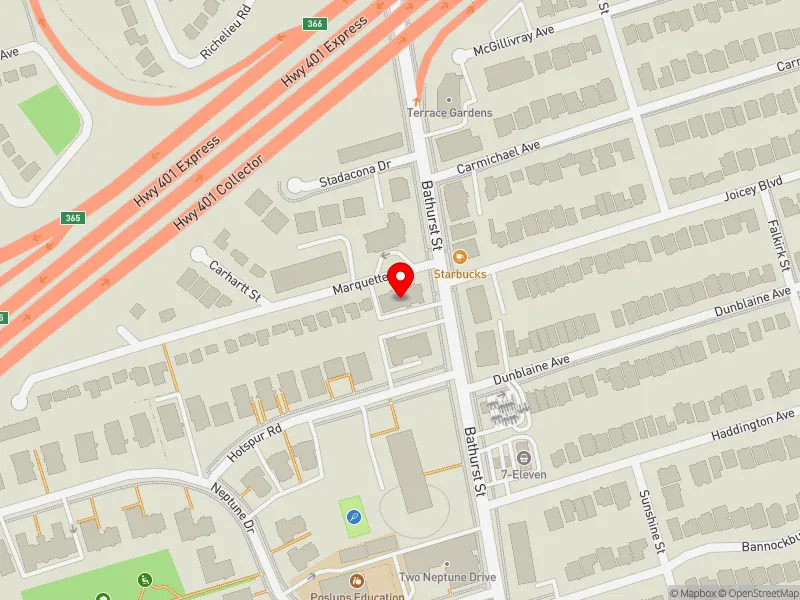 RentSafeTO apartment evaluation map view of 1 MARQUETTE AVE in Eglinton-Lawrence, Toronto