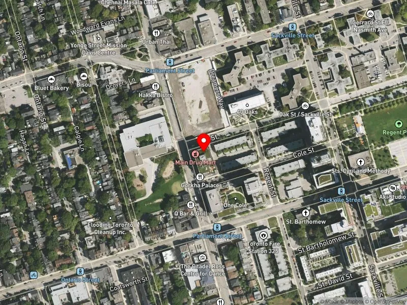 RentSafeTO apartment evaluation satellite view of 1 OAK ST in Toronto Centre, Toronto