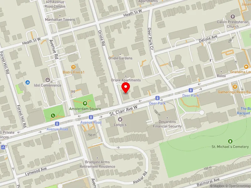 RentSafeTO apartment evaluation map view of 1 ORIOLE RD in Toronto-St. Paul's, Toronto
