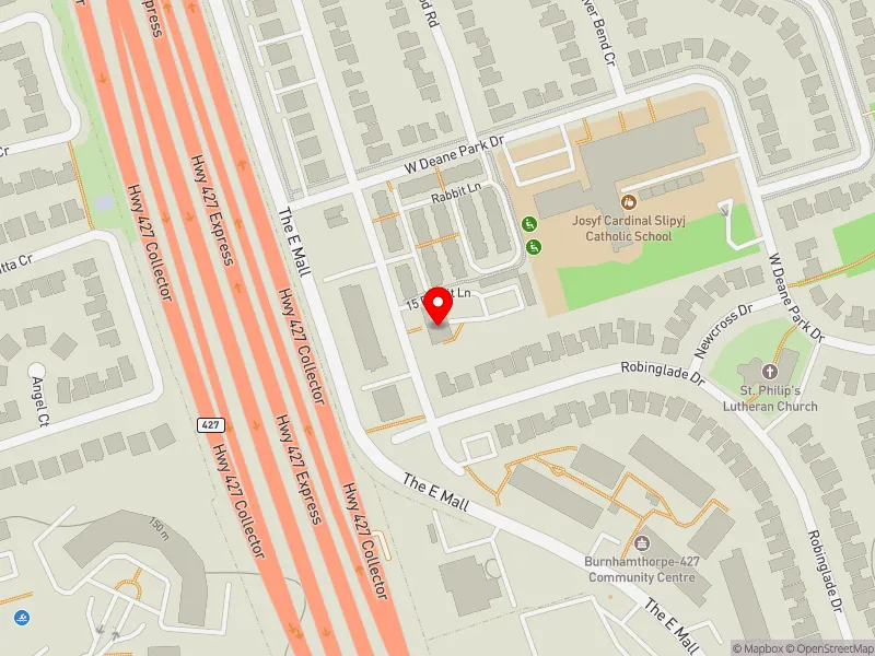 RentSafeTO apartment evaluation map view of 1 RABBIT LANE in Etobicoke Centre, Toronto