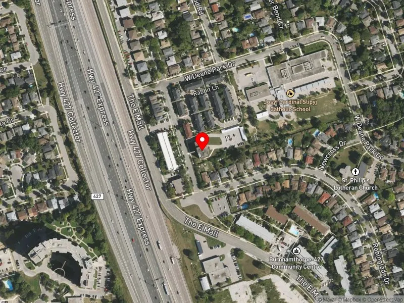 RentSafeTO apartment evaluation satellite view of 1 RABBIT LANE in Etobicoke Centre, Toronto