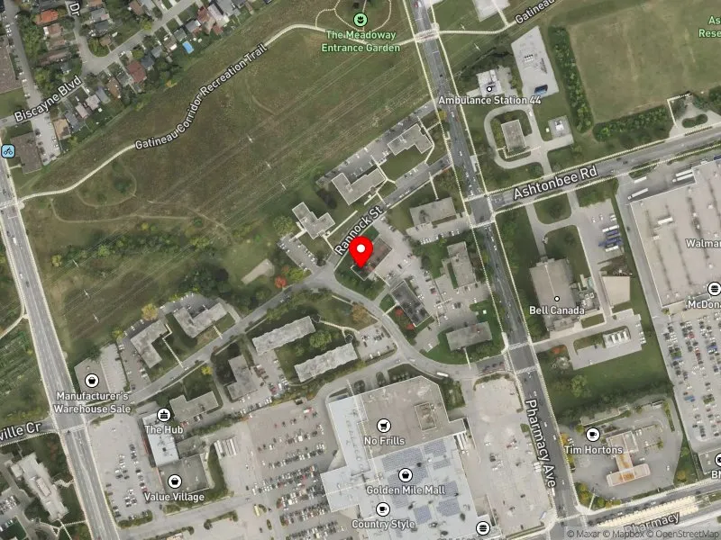 RentSafeTO apartment evaluation satellite view of 1 RANNOCK ST in Scarborough Centre, Toronto