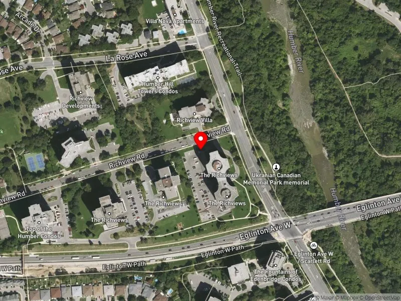 RentSafeTO apartment evaluation satellite view of 1 RICHVIEW RD in Etobicoke Centre, Toronto