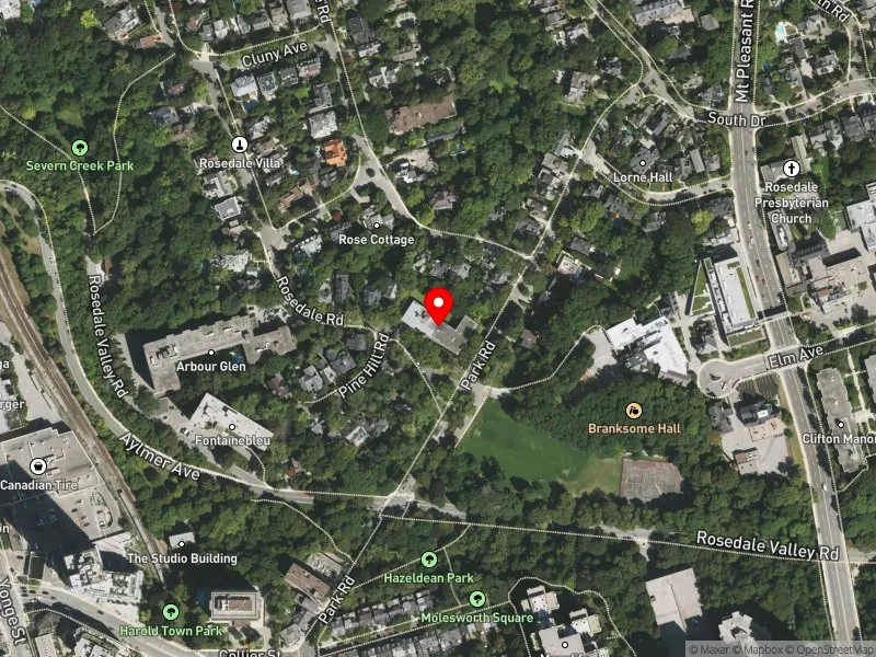 RentSafeTO apartment evaluation satellite view of 1 ROSEDALE RD in University-Rosedale, Toronto