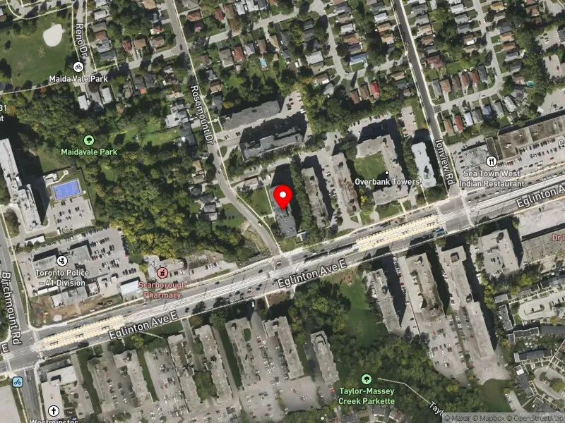 RentSafeTO apartment evaluation satellite view of 1 ROSEMOUNT DR in Scarborough Centre, Toronto
