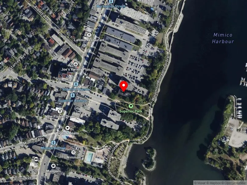 RentSafeTO apartment evaluation satellite view of 1 SUPERIOR AVE in Etobicoke-Lakeshore, Toronto