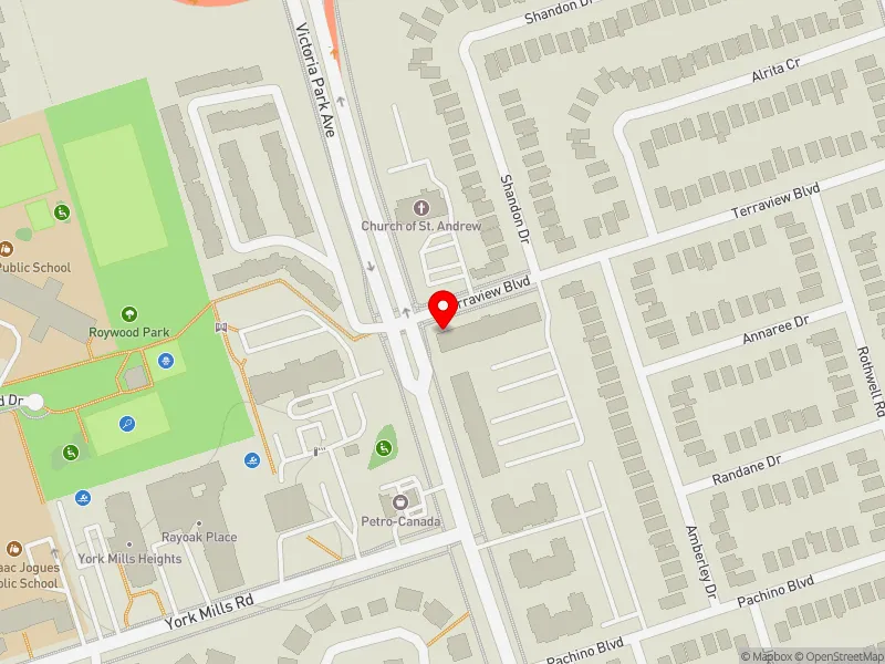RentSafeTO apartment evaluation map view of 1 TERRAVIEW BLVD in Scarborough Centre, Toronto