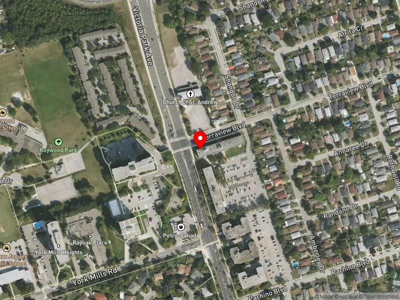 RentSafeTO apartment evaluation satellite view of 1 TERRAVIEW BLVD in Scarborough Centre, Toronto