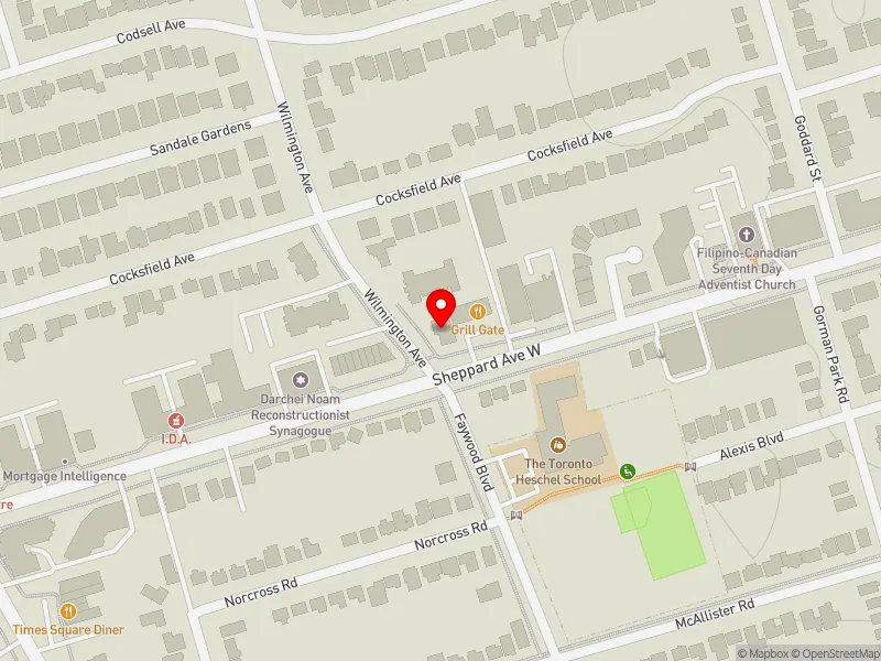 RentSafeTO apartment evaluation map view of 1 WILMINGTON AVE in York Centre, Toronto