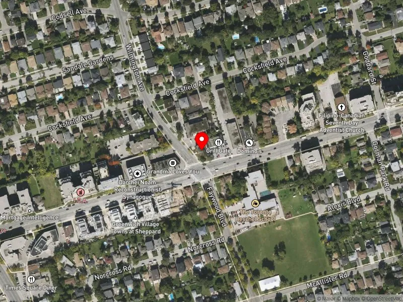 RentSafeTO apartment evaluation satellite view of 1 WILMINGTON AVE in York Centre, Toronto