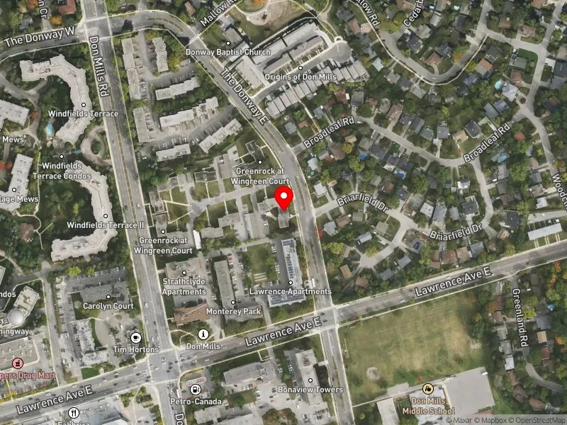 RentSafeTO apartment evaluation satellite view of 1 WINGREEN CRT in Don Valley East, Toronto