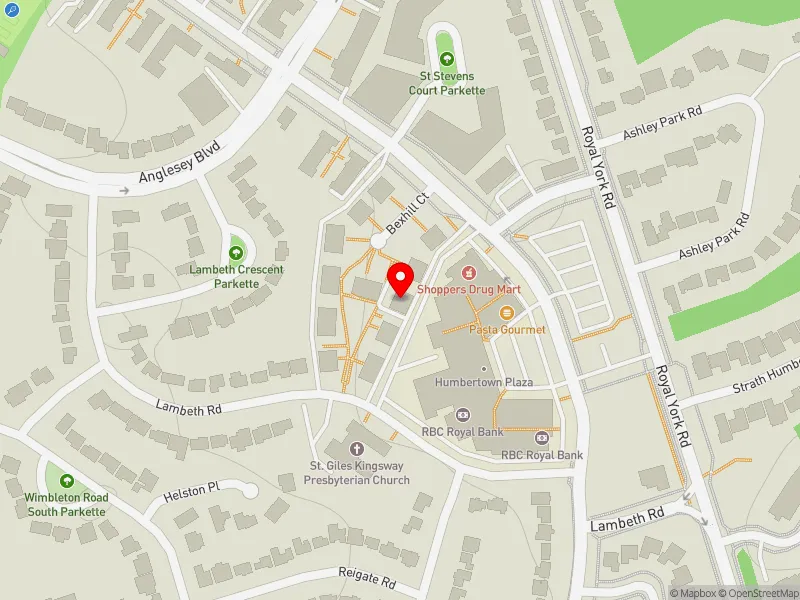 RentSafeTO apartment evaluation map view of 10 BEXHILL CRT in Etobicoke Centre, Toronto