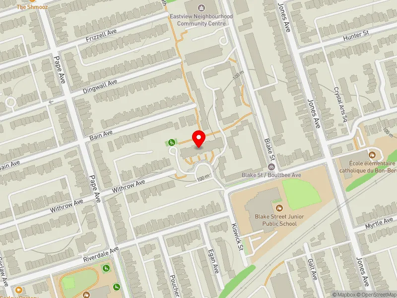 RentSafeTO apartment evaluation map view of 10 BOULTBEE AVE in Toronto-Danforth, Toronto