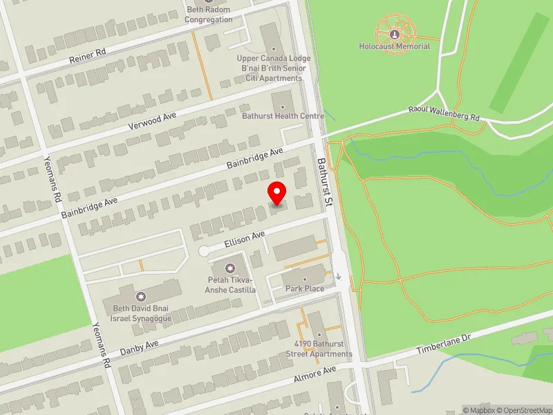 RentSafeTO apartment evaluation map view of 10 ELLISON AVE in York Centre, Toronto