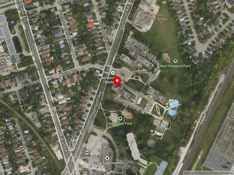 RentSafeTO apartment evaluation satellite view of 10 GORDONRIDGE PL in Scarborough Southwest, Toronto