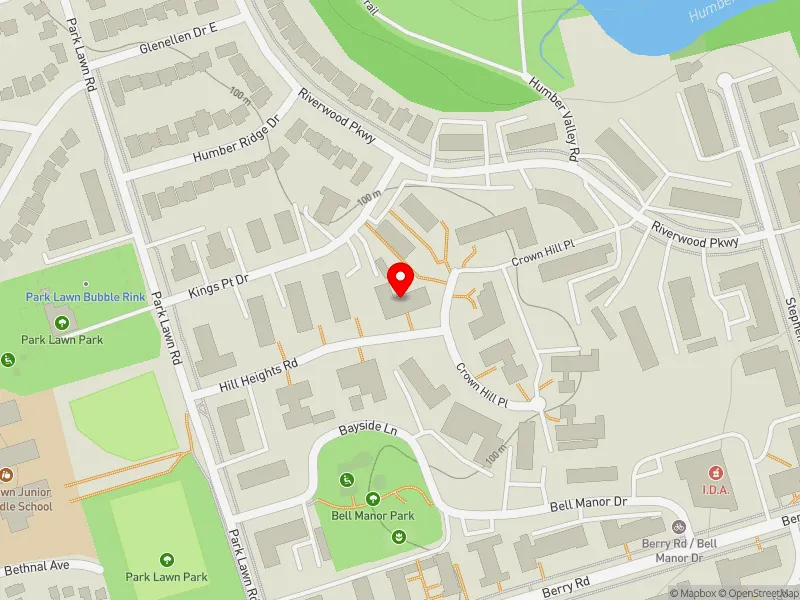 RentSafeTO apartment evaluation map view of 10 HILL HEIGHTS RD in Etobicoke-Lakeshore, Toronto