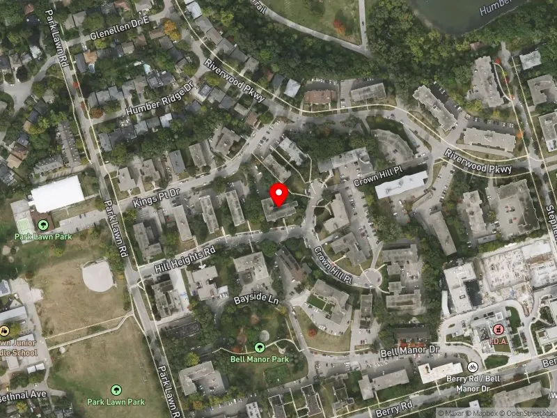 RentSafeTO apartment evaluation satellite view of 10 HILL HEIGHTS RD in Etobicoke-Lakeshore, Toronto