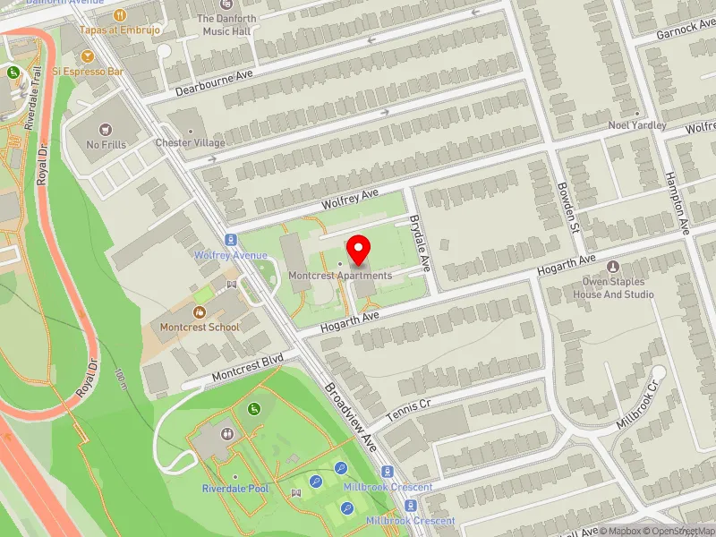 RentSafeTO apartment evaluation map view of 10 HOGARTH AVE in Toronto-Danforth, Toronto