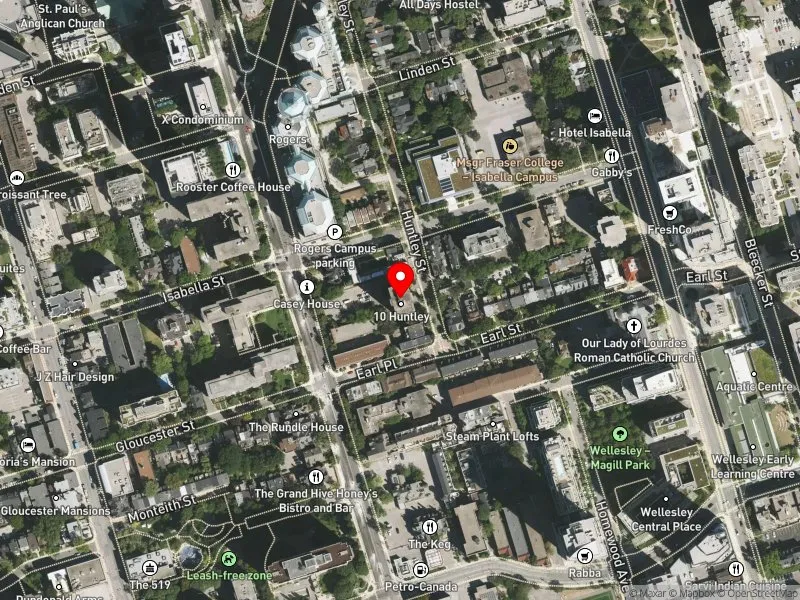 RentSafeTO apartment evaluation satellite view of 10 HUNTLEY ST in Toronto Centre, Toronto