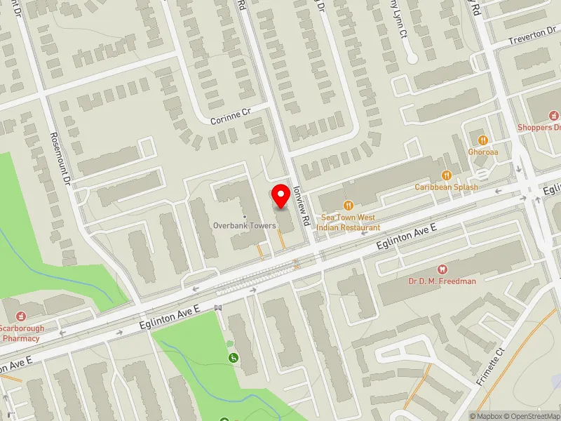 RentSafeTO apartment evaluation map view of 10 IONVIEW RD in Scarborough Centre, Toronto