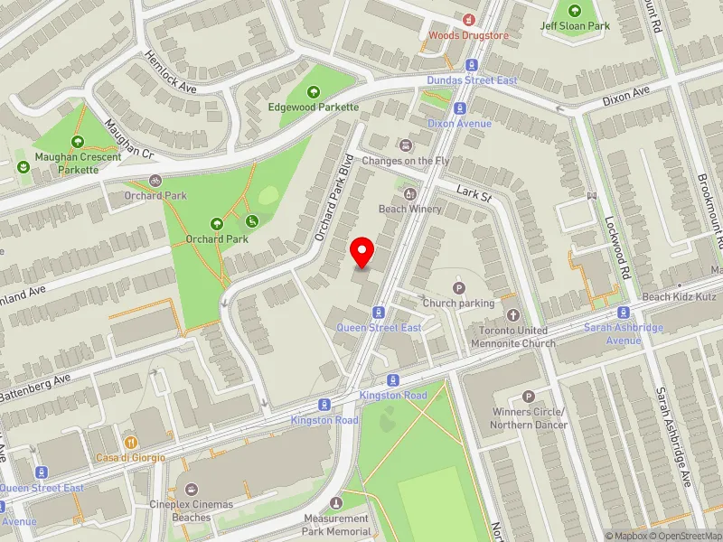 RentSafeTO apartment evaluation map view of 10 KINGSTON RD in Beaches-East York, Toronto