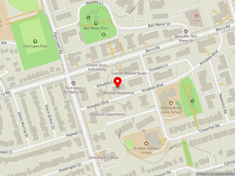 RentSafeTO apartment evaluation map view of 10 KINSDALE BLVD in Etobicoke-Lakeshore, Toronto