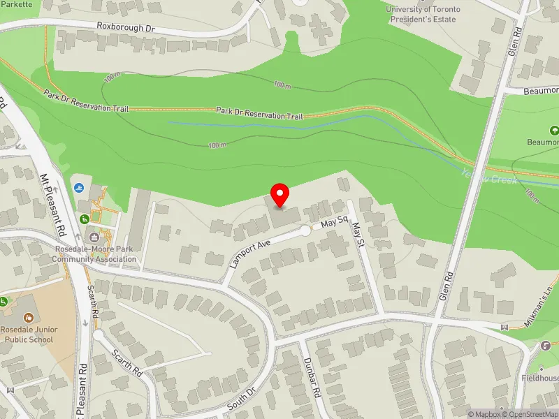 RentSafeTO apartment evaluation map view of 10 LAMPORT AVE in University-Rosedale, Toronto