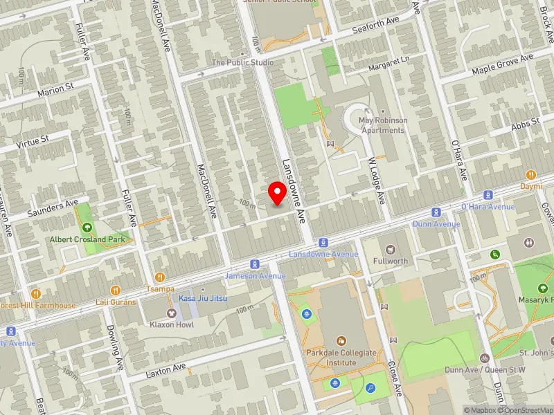 RentSafeTO apartment evaluation map view of 10 LANSDOWNE AVE in Parkdale-High Park, Toronto