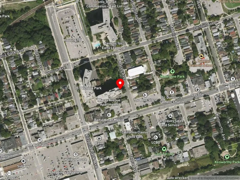 RentSafeTO apartment evaluation satellite view of 10 MACEY AVE in Scarborough Southwest, Toronto