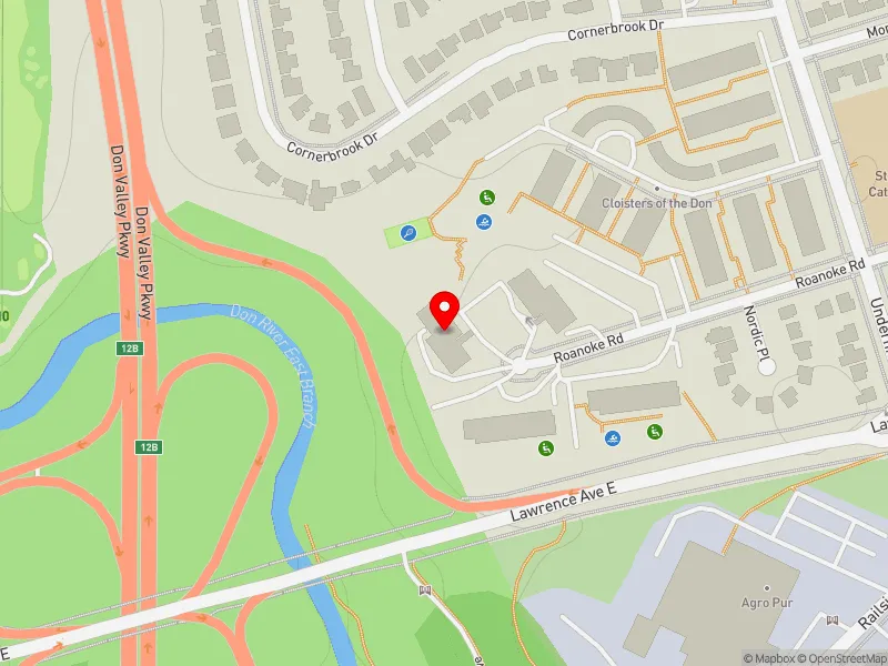 RentSafeTO apartment evaluation map view of 10 ROANOKE RD in Don Valley East, Toronto